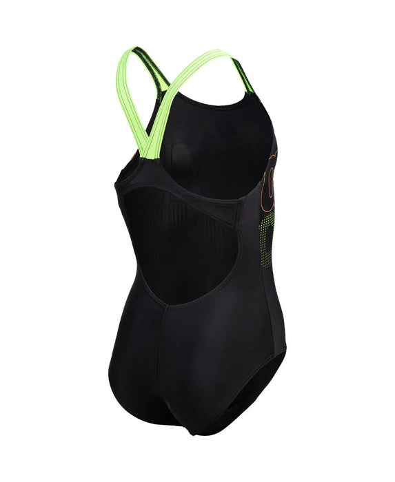 G Swimsuit V Back Graphic black-softgreen Arena