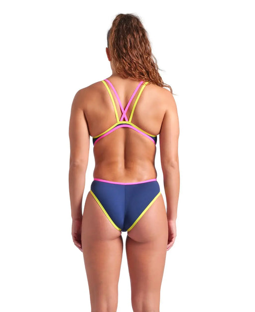 W One Double Cross Back One Piece navy-pink-soft green Arena