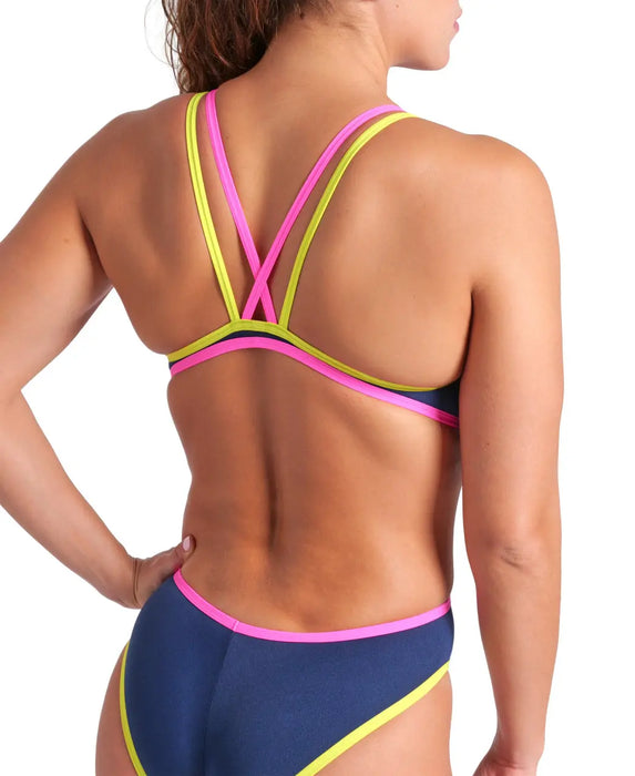 W One Double Cross Back One Piece navy-pink-soft green Arena