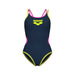 W One Double Cross Back One Piece navy-pink-soft green Arena